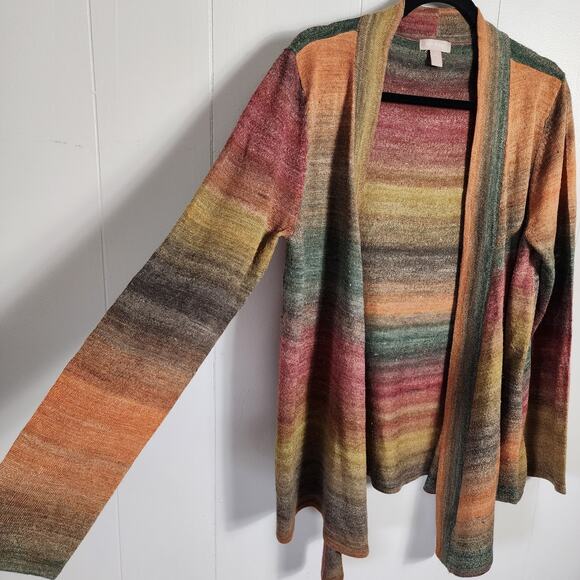 Vintage White Stag Boho Layered Open Cardigan Duster Ombre Knit Autumn Large - Picture 4 of 7